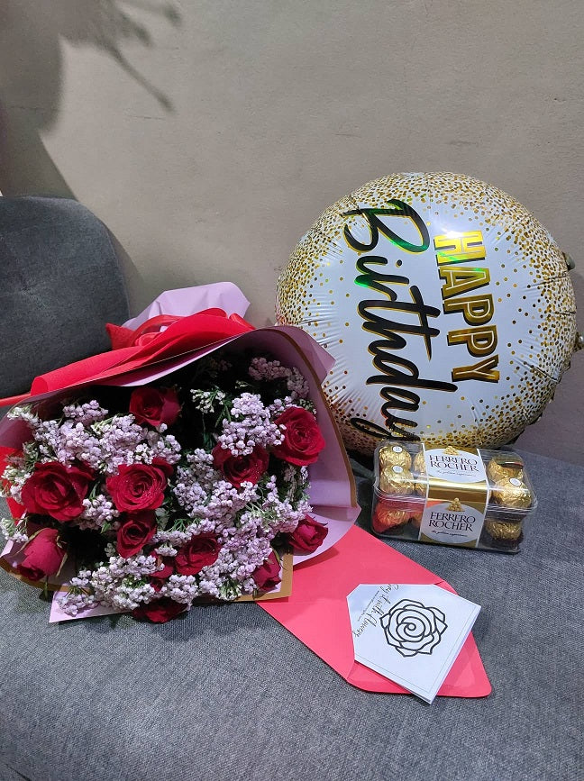 12 Red Roses with Chocolates