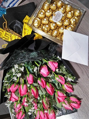2 Dz. Pink Roses with 24 Ferrero
