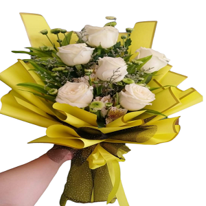 Half Dozen White China Rose Bouquet