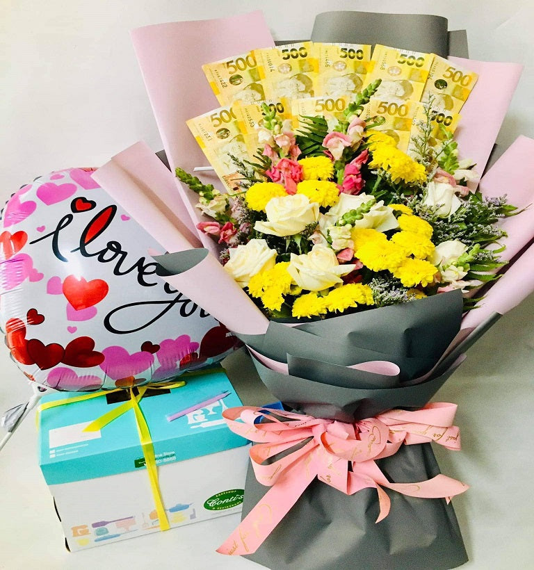 Money Bouquet with cake