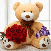 12 Red Roses Bouquet with Life size Bear