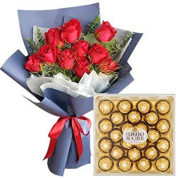 12 Red Roses with 24 Ferrero Chcocolates