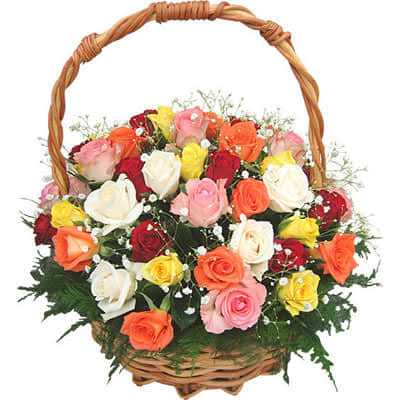 3 dz. Mixed Color Roses Basket