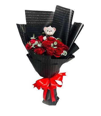 Red Roses Bouquet and Bear
