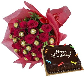 Roses & Ferrero Bouquet with Cake