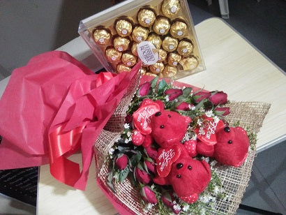 Roses and Mini Bear Bouquet
