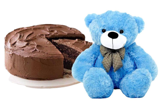 Chocolate cake & 12 inches Blue Bear - Redflowersngifts.com